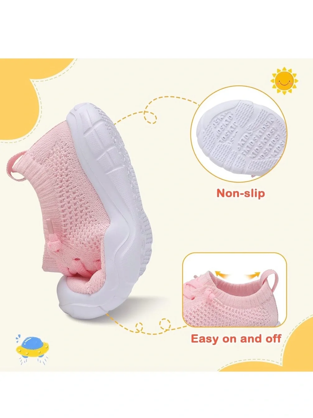 Breathable Pink Slip-On Baby Walker Sneakers
